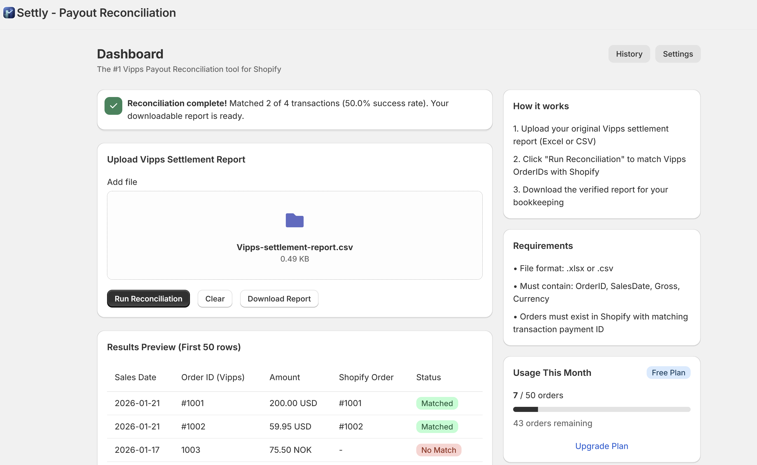Settly Upload Interface